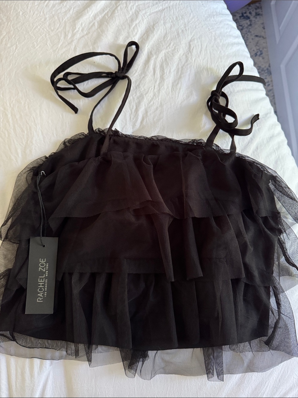 NWT Rachel Zoe Black Tiered Tulle Camisole with Tie Straps
